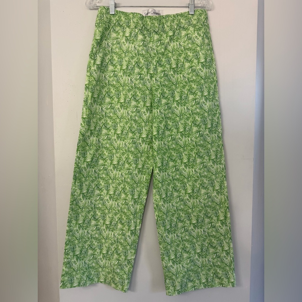 Sara Campbell Women’s Medium Green and White Tropical Wide Leg Crop Resort Pants